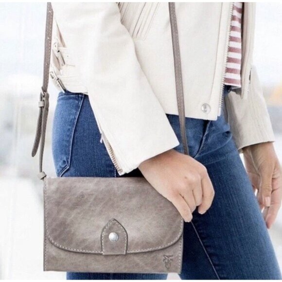 Frye Melissa Ice Gray Clutch Crossbody Versatile Leather Shoulder Bag Western - Picture 1 of 9